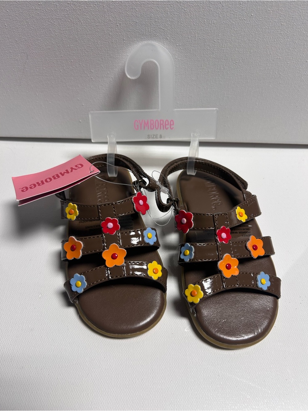 Gymboree Brown Patent Sandals with Flower Accents Girl’s Size 8